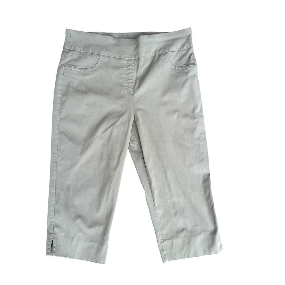 Ruby Rd Womens Sage Green Pull On Stretch Capri Crop Pants Size 14 Hem Slit Pkts